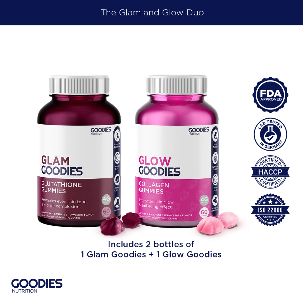 GOODIES NUTRITION Glam & Glow Duo (Collagen & Glutathione Gummies) - Hydrates & Brightens Skin