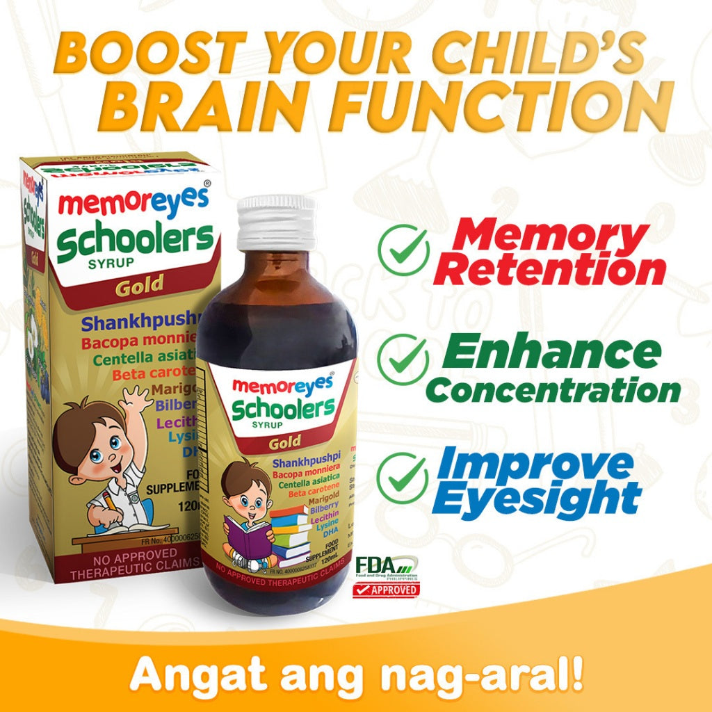 MemorEyes Schoolers Gold Syrup 120ml | Memory Booster for Kids Ages 4-9 | Plant-Based Brain & Focus