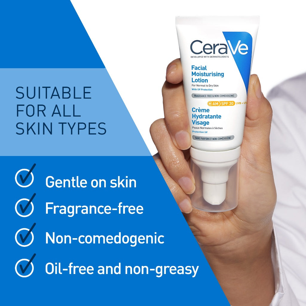 CeraVe Facial Moisturiser AM PM Set | Day Moisturizing Lotion SPF30 with Oil-Free Night Cream