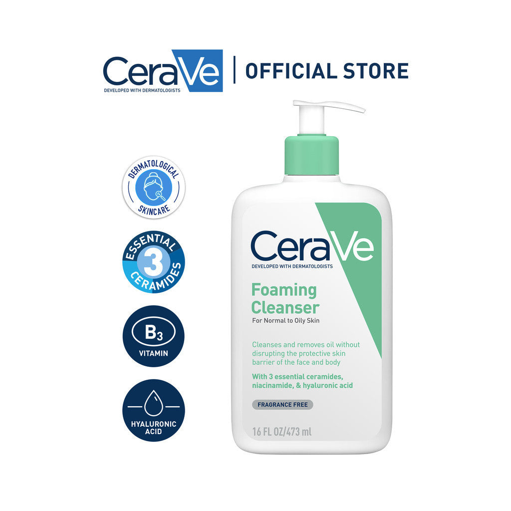CeraVe Foaming Cleanser for Normal to Oily Skin (88ml/236ml/473ml) | Skin Barrier Face Wash