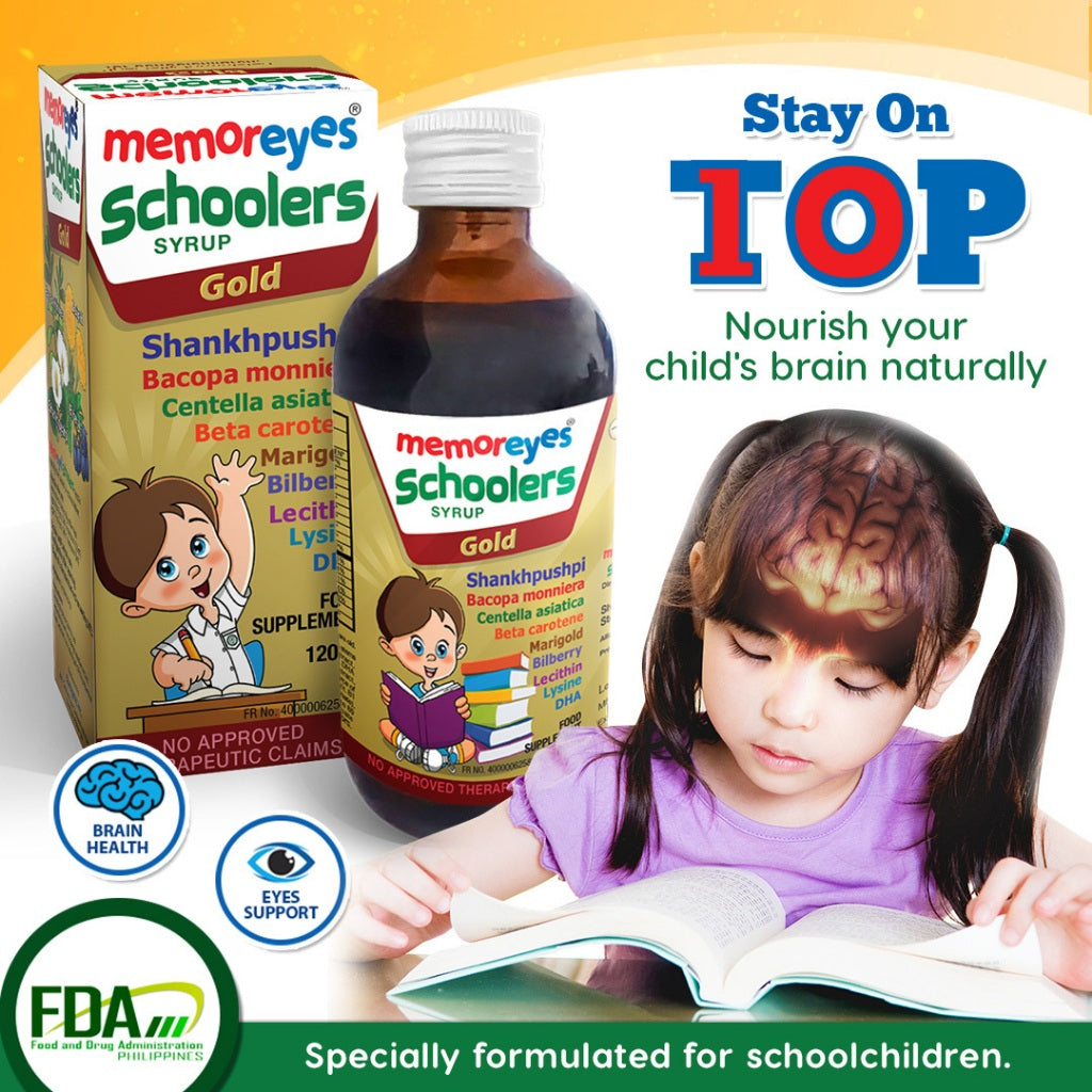MemorEyes Schoolers Gold Syrup 120ml | Memory Booster for Kids Ages 4-9 | Plant-Based Brain & Focus
