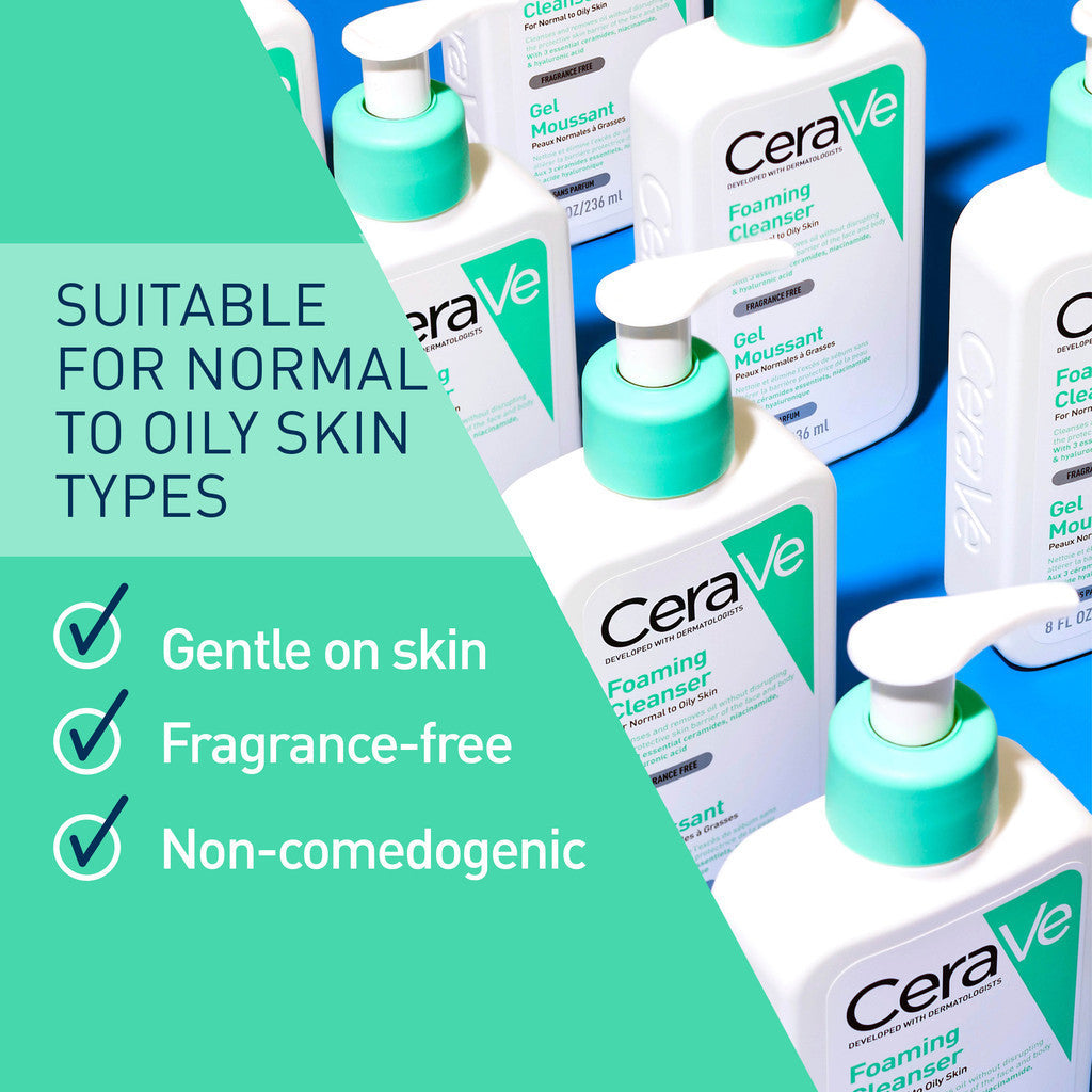 CeraVe Foaming Cleanser for Normal to Oily Skin (88ml/236ml/473ml) | Skin Barrier Face Wash
