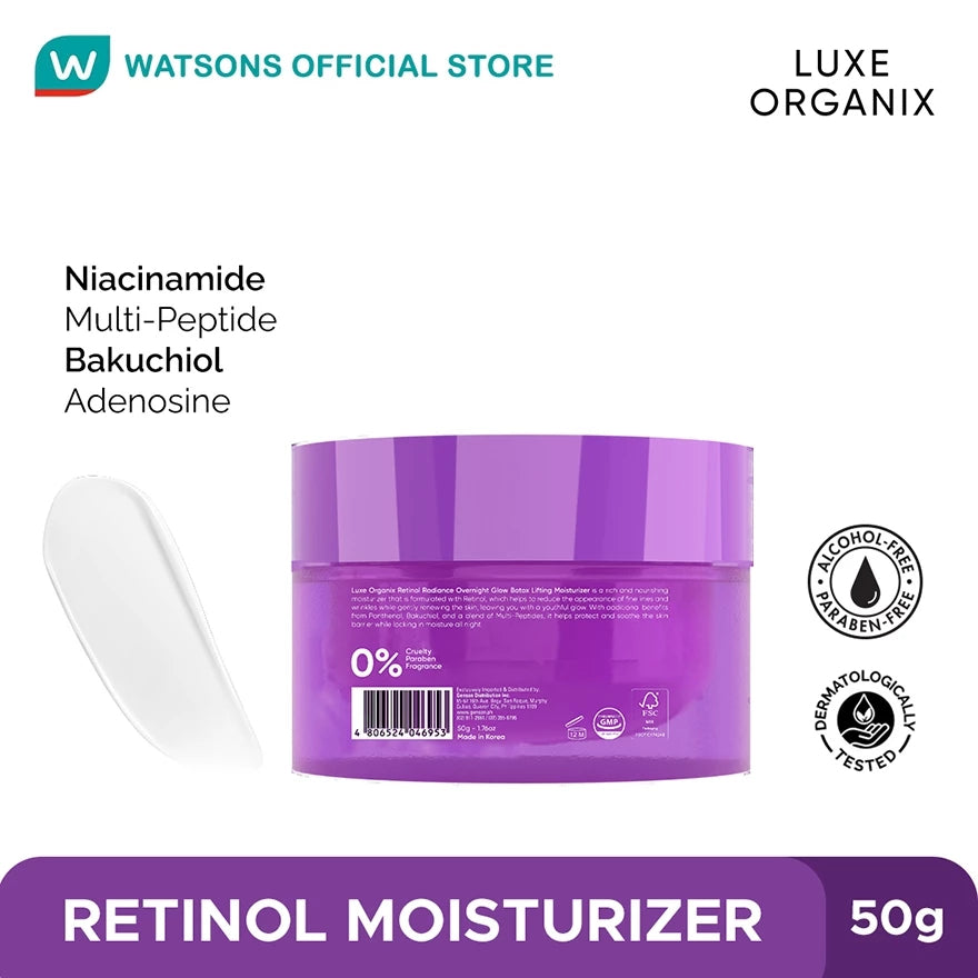 LUXE ORGANIX Retinol + Bakuchiol Overnight Radiant Glow Botox Lifting Moisturizer 50g