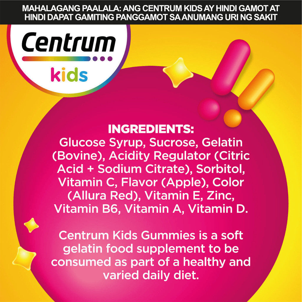 Centrum Kids Multivitamin Gummies Apple & Fruit Burst 60s (Pack of 2)