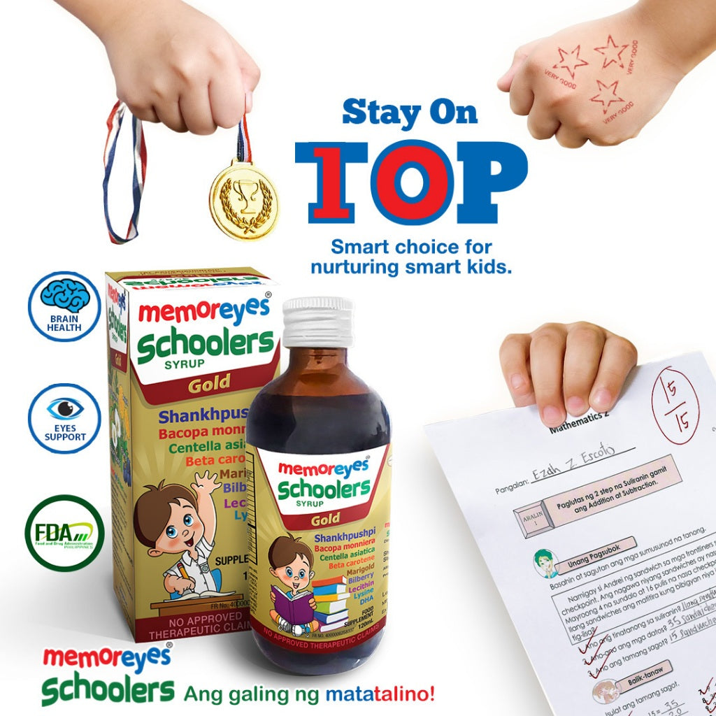 MemorEyes Schoolers Gold Syrup 120ml | Memory Booster for Kids Ages 4-9 | Plant-Based Brain & Focus