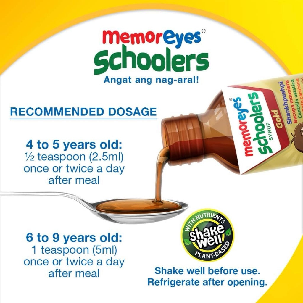 MemorEyes Schoolers Gold Syrup 120ml | Memory Booster for Kids Ages 4-9 | Plant-Based Brain & Focus