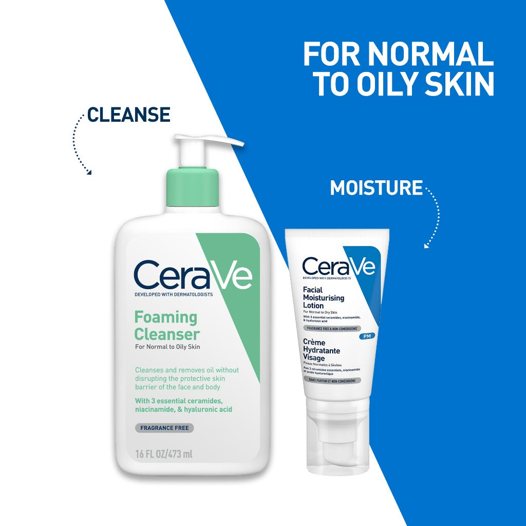 CeraVe Facial Moisturiser AM PM Set | Day Moisturizing Lotion SPF30 with Oil-Free Night Cream