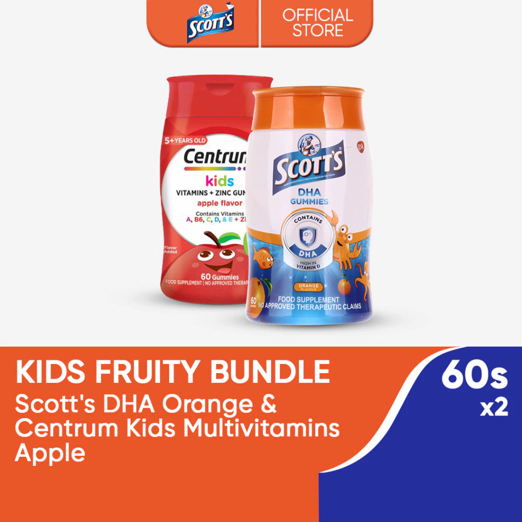 Kids Fruity Bundle: Scott's DHA Gummies Orange 60s & Centrum Kids Multivitamin Gummies Apple 60s